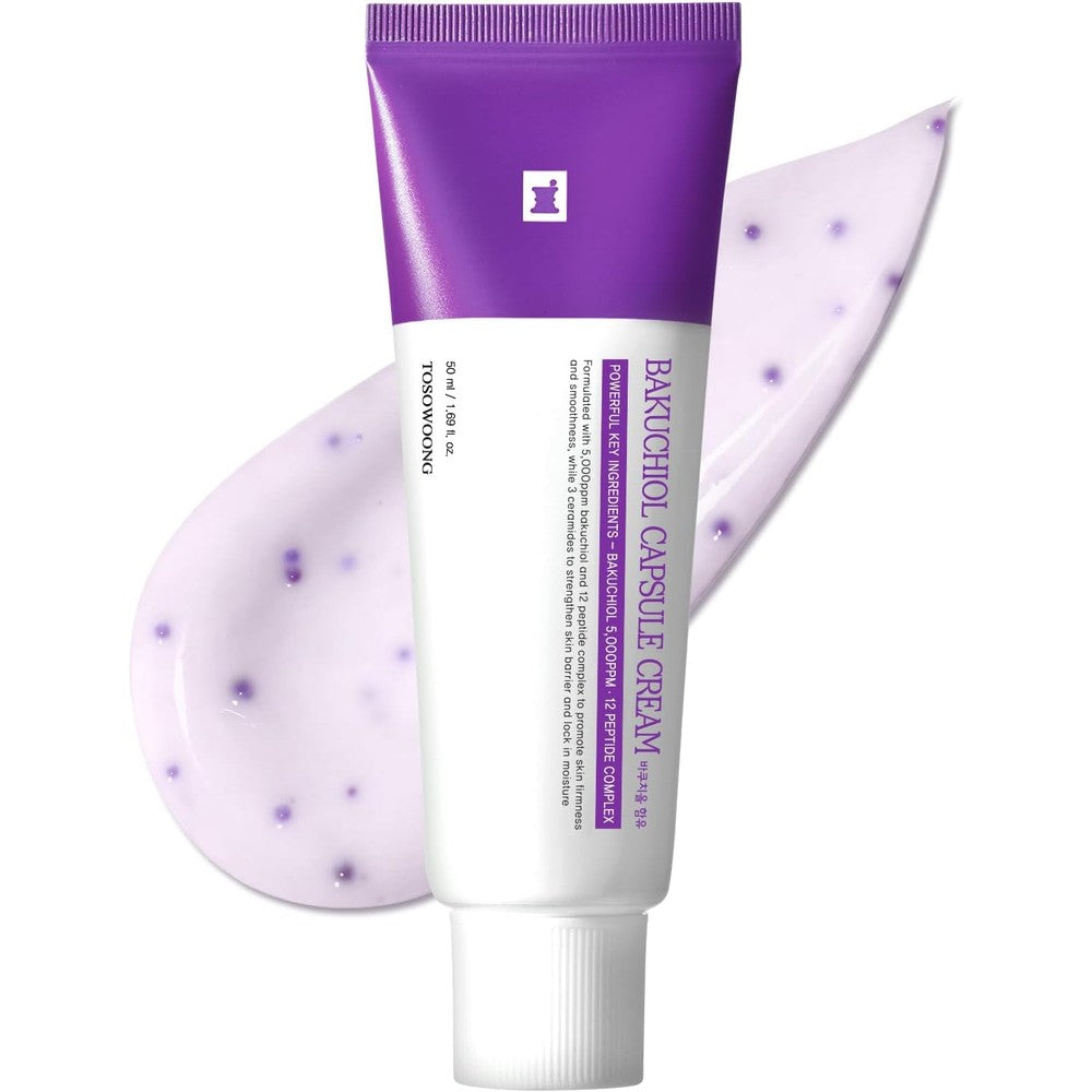 TOSOWOONG Bakuchiol Capsule Cream High Purity Plant Based Retinol Alternative Anti Aging Face Moisturizer With Peptides And Ceramides 50ml