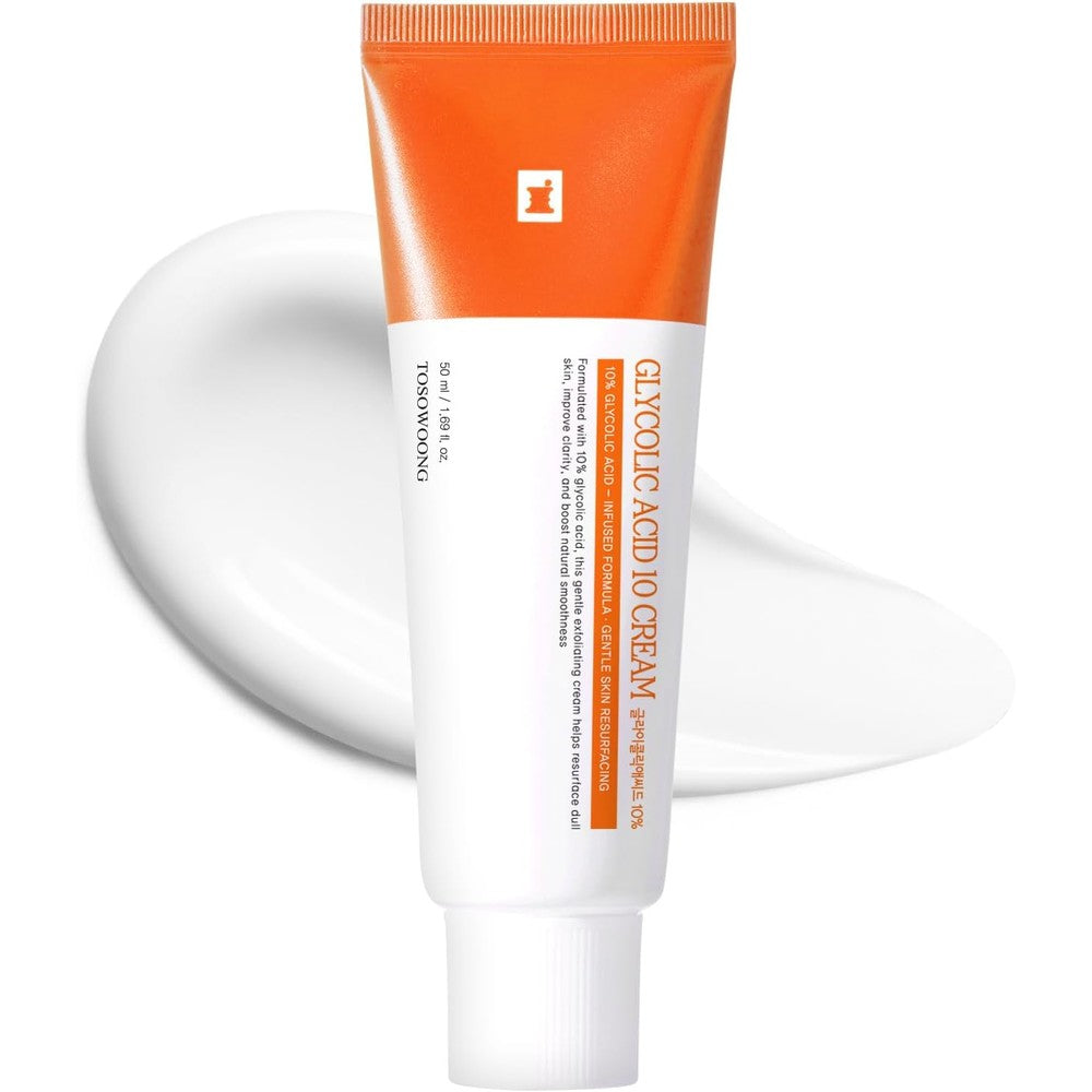 TOSOWOONG Glycolic Acid 10 Percent Cream AHA Exfoliator Skin Smoothing Cream for Dark Spots and Fine Lines 50 Milliliters