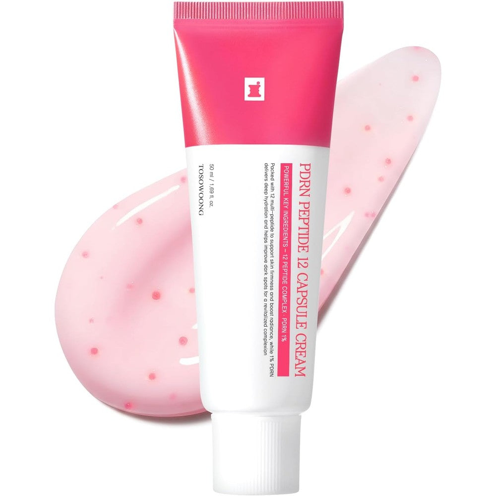 Tosowoong PDRN Peptide 12 Capsule Cream With Salmon DNA 10000ppm And 12 Peptides Anti Aging Face Moisturizer For Fine Lines 1.69 Fluid Ounce