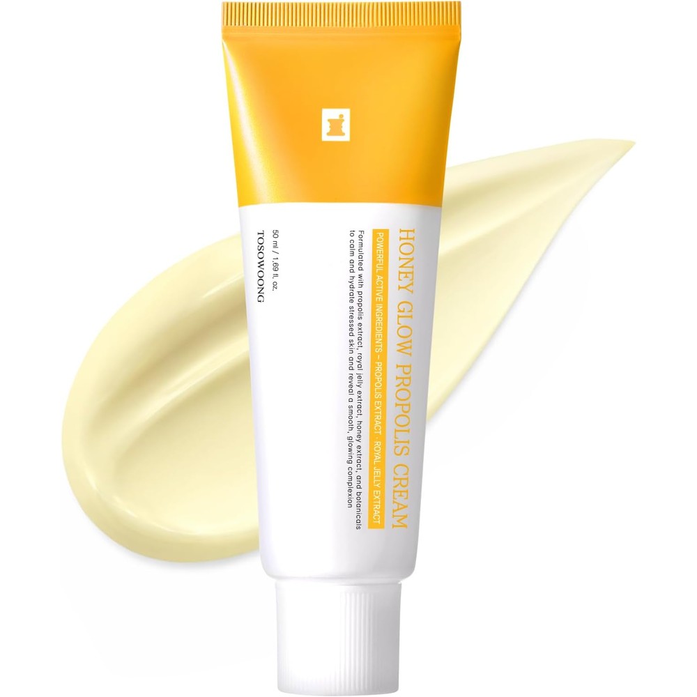 Tosowoong Honey Glow Forty Seven Percent Propolis Cream Hydrating Facial Soothing Moisturizer With Bee Venom Royal Jelly Extract Fifty Milliliters