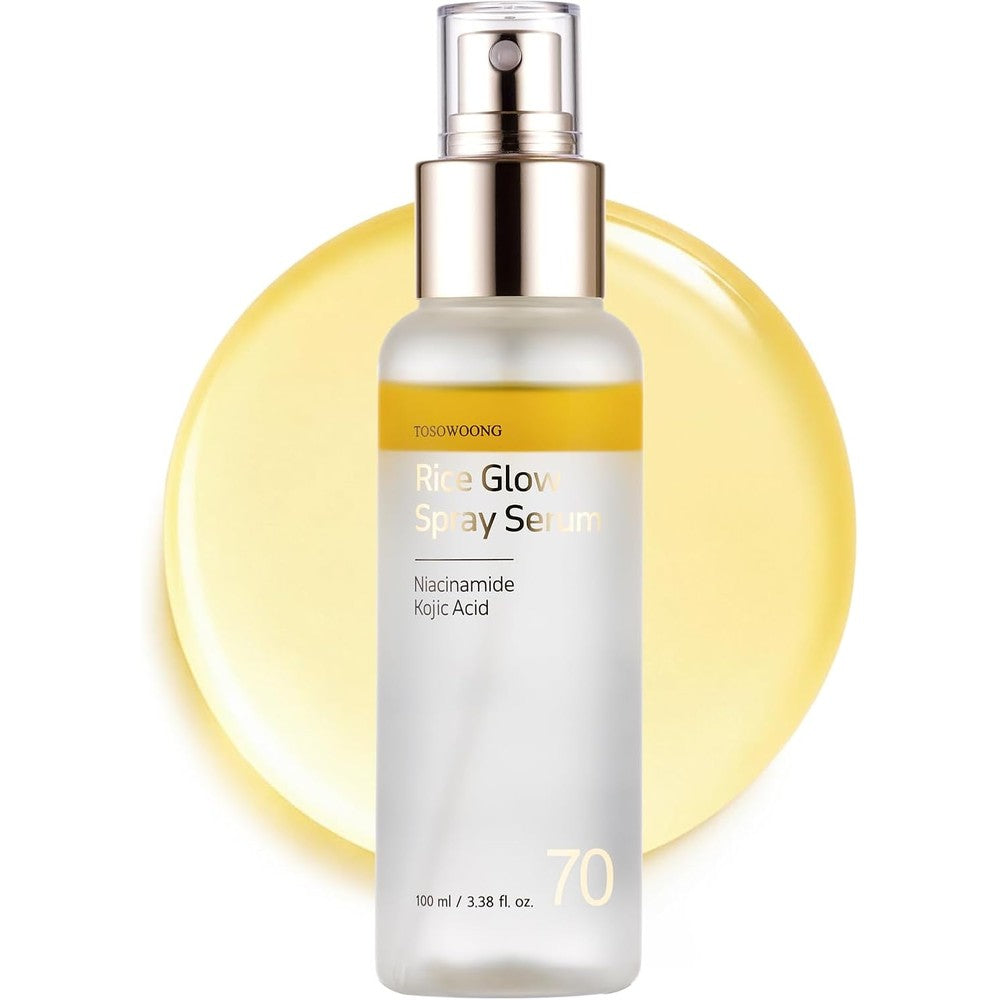 TOSOWOONG Rice Glow Spray Serum With 70 Percent Rice Bran Water Vitamin C Kojic Acid Glutathione Hyaluronic Acid And PDRN Hydrating Face Mist 100ml