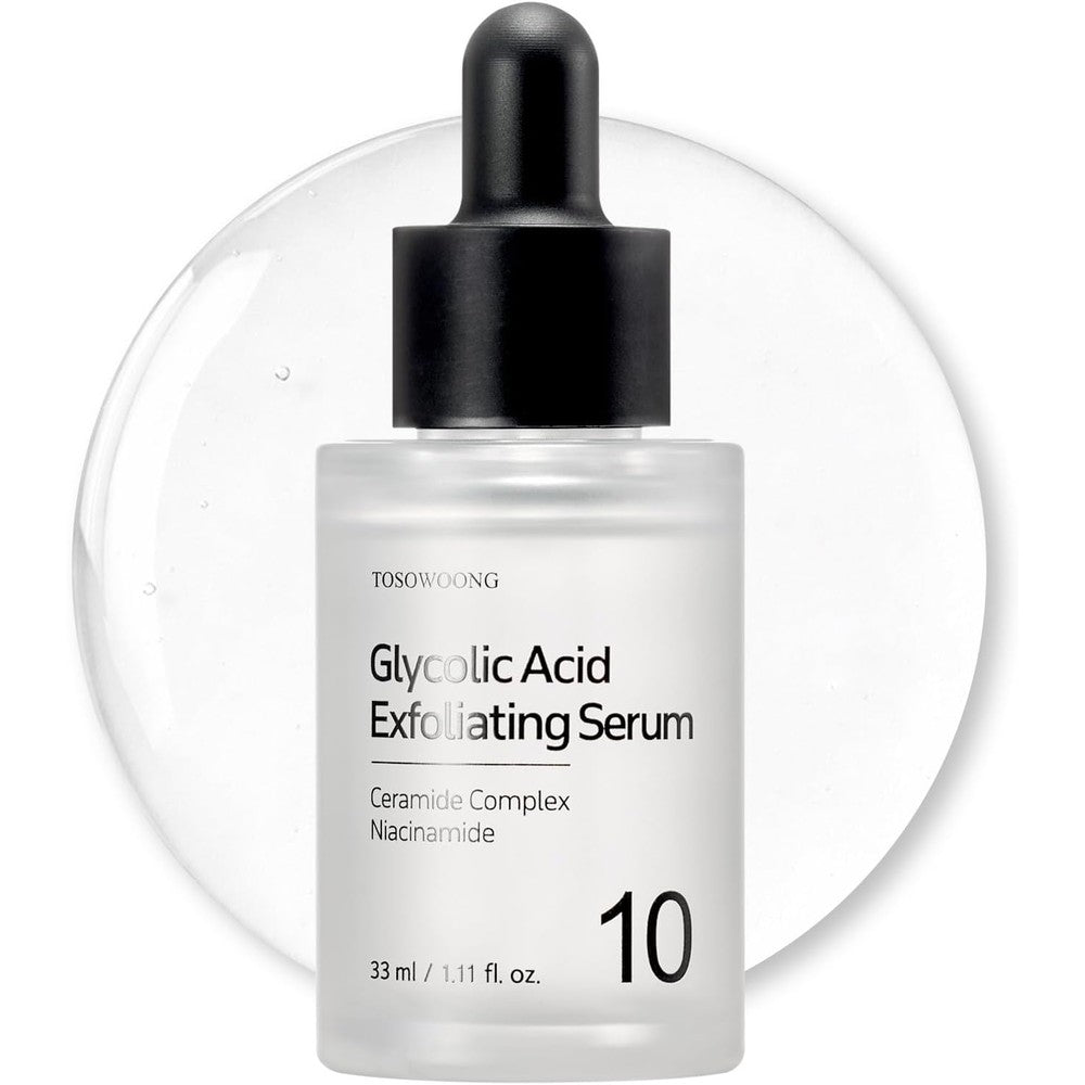 Tosowoong Glycolic Acid 10 Percent Exfoliating AHA Skin Resurfacing Face Serum with Niacinamide and Hyaluronic Acid for Glass Skin 33 Milliliters