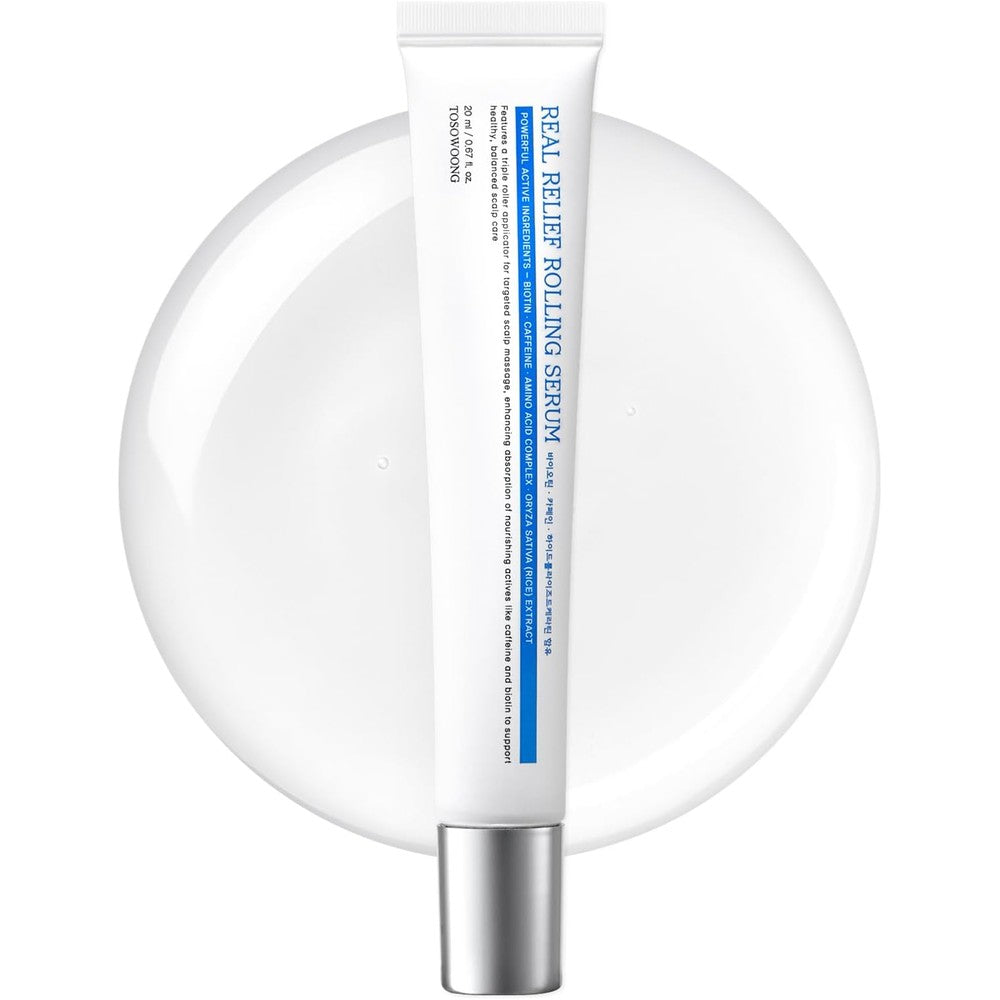 Tosowoong Real Relief Rolling Serum Hair Growth Treatment With Biotin Caffeine And Panthenol For Itchy Flaky Scalp Care 20 Milliliters