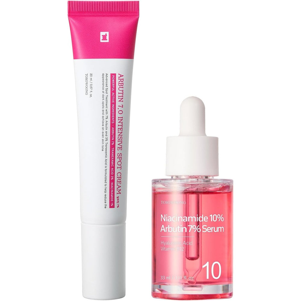 TOSOWOONG Advanced Anti-Pigmentation Solution Duo Arbutin 7 Percent Spot Cream 20 Milliliters And Niacinamide 10 Percent Serum 30 Milliliters