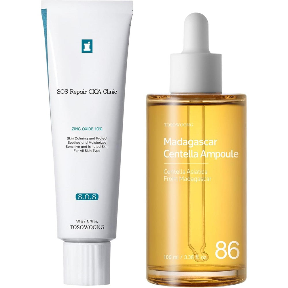 Tosowoong Soothe And Repair Duo SOS Repair Cica Clinic Zinc Cream Fifty Grams And Madagascar Centella Ampoule One Hundred Milliliters