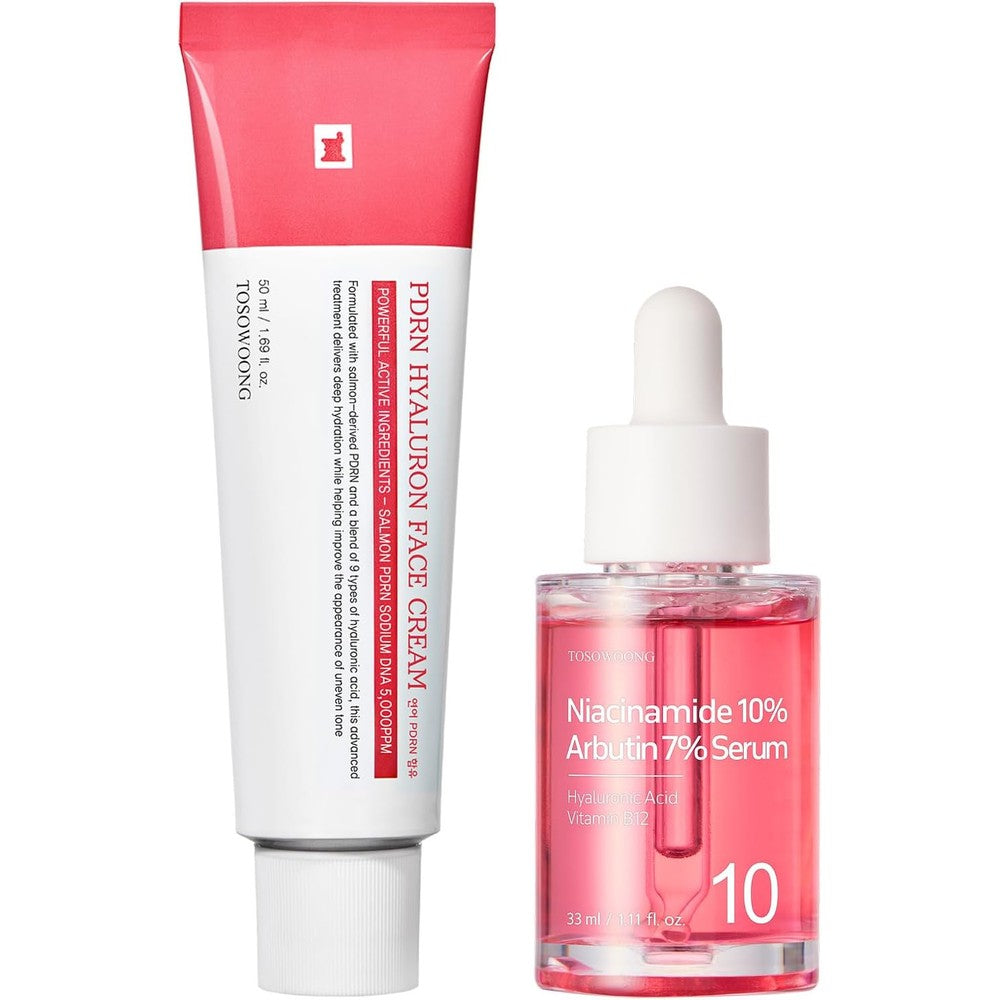 TOSOWOONG Dark Spot Corrector And Moisturizer Duo Niacinamide 10 Arbutin 7 Serum And PDRN Hyaluron Face Cream For Radiant Skin 50 Milliliters