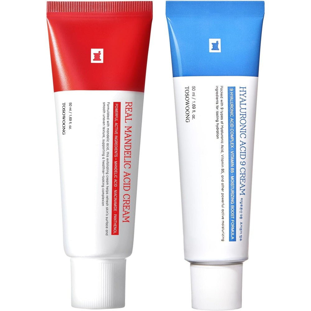 TOSOWOONG Microneedling Effect And Hydration Bundle Mandelic Acid Spicule Cream And Hyaluronic Acid 9 Daily Face Cream Korean Skincare Set 50ml