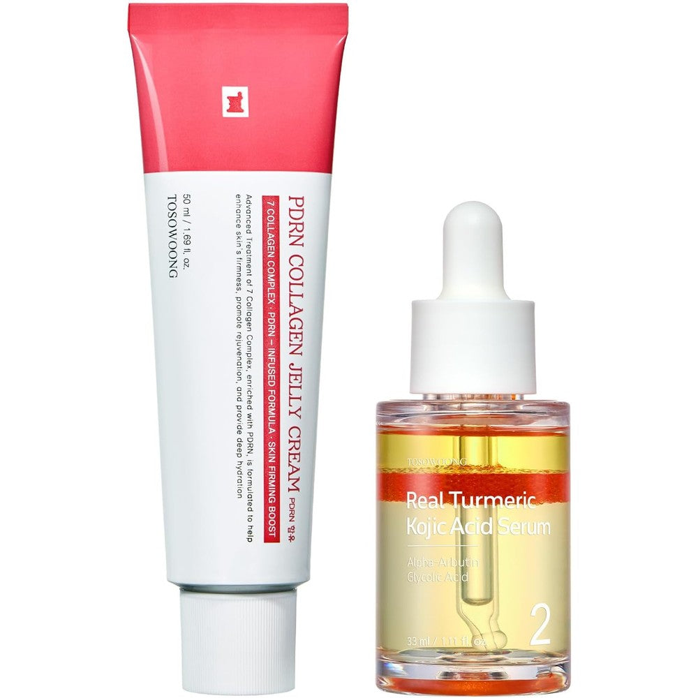 Tosowoong Radiant Repair Duo PDRN Collagen Jelly Cream Fifty Milliliters And Real Turmeric Kojic Acid Serum For Even Skin Tone