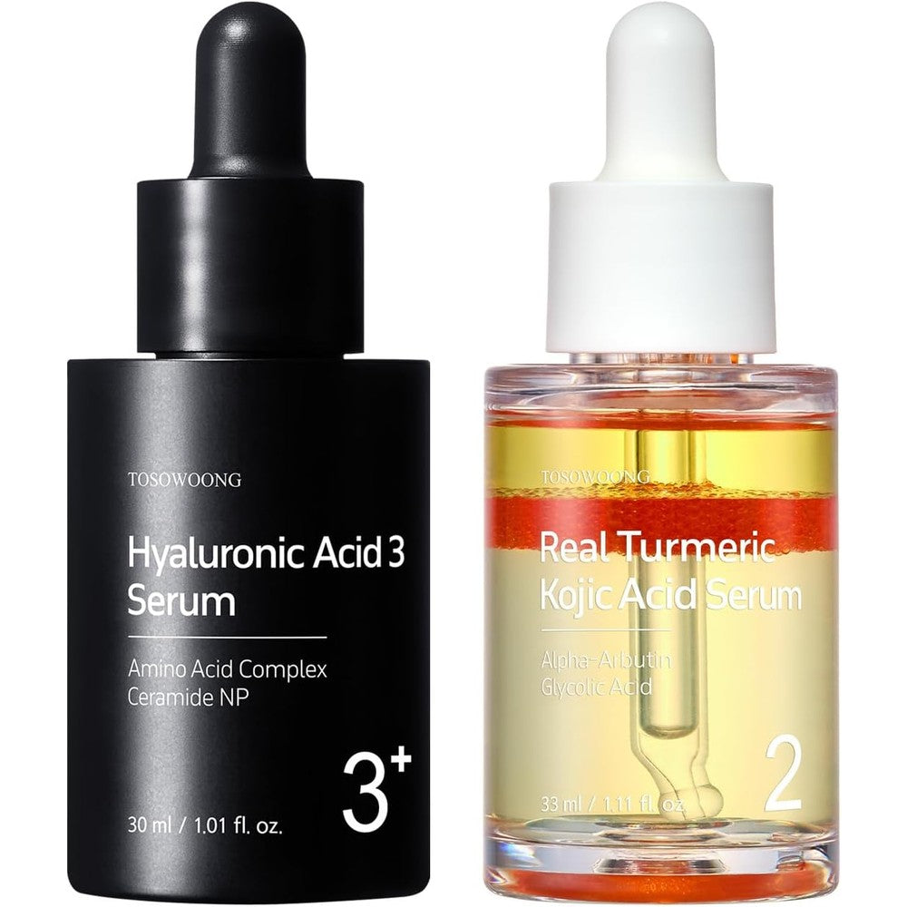 Tosowoong Radiance Boosting Hydrating Serum Bundle With Turmeric Kojic Acid Serum Thirty Three Milliliters And Hyaluronic Acid Thirty Milliliters
