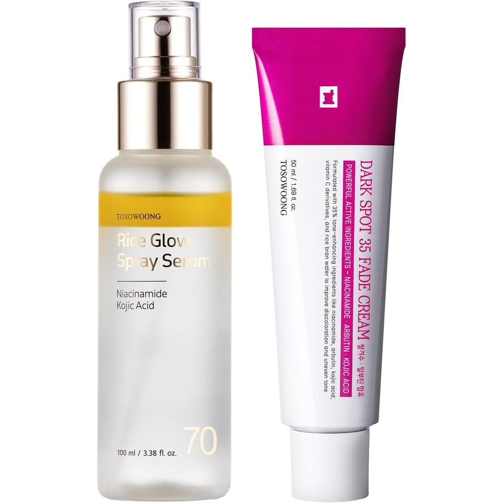 TOSOWOONG Tone Correcting And Glow Bundle With Dark Spot 35 Fade Cream And Rice Spray Serum With Vitamin C For Hyperpigmentation Care Set