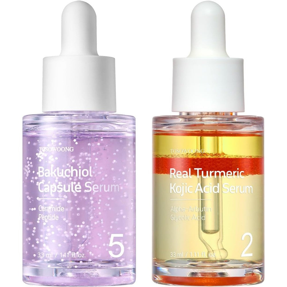 TOSOWOONG Ultimate Youth Restoration Duo Natural Retinol Alternative Capsule Serum And Triple Layer Turmeric Spot Corrector Two Pieces