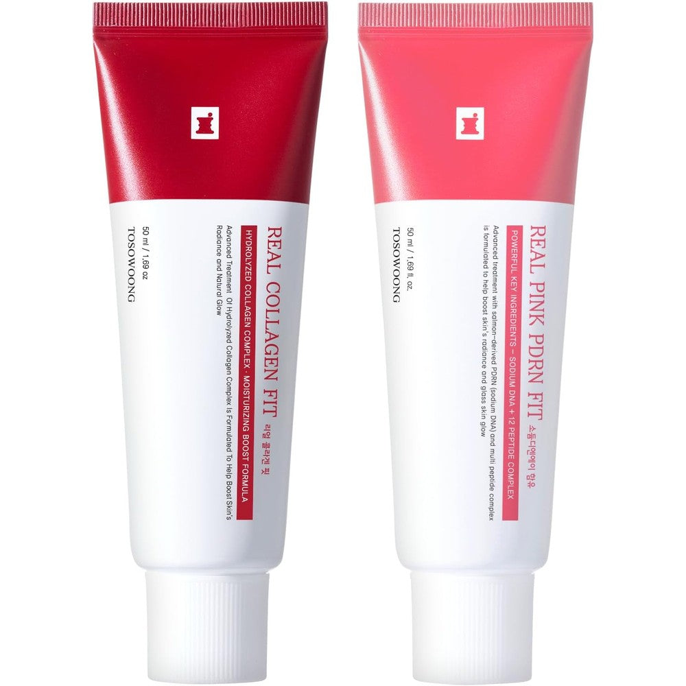 Tosowoong Wrapping Mask Duo Real Pink PDRN Fit And Real Collagen Fit Peel Off Mask Set For Glass Skin Glow Fifty Milliliters
