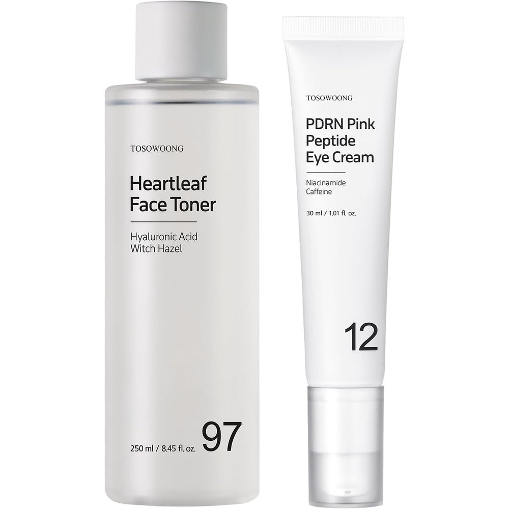 TOSOWOONG Soothing And Anti Aging Skincare Set Includes Heartleaf Facial Toner Two Hundred Fifty Milliliters and PDRN Salmon DNA Retinol Eye Cream ...