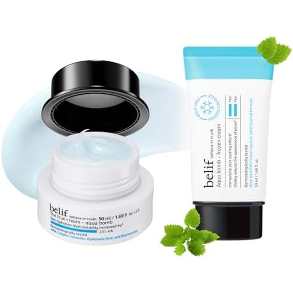 Belif Aqua Bomb Hydration And Cooling Duo Including Aqua Bomb Moisturizer And Frozen Gel Cream 50 Milliliters