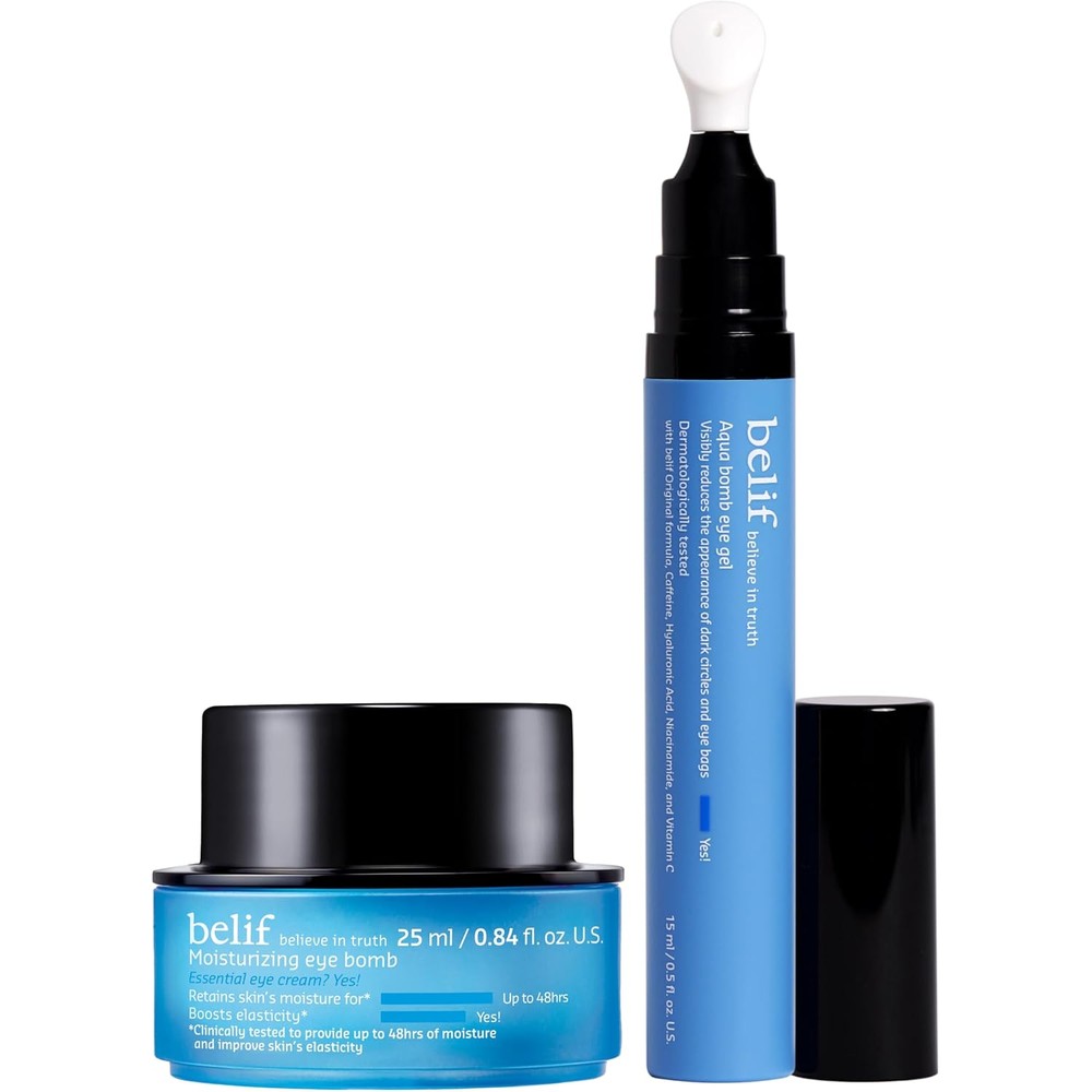 Belif Eye Care Bundle Aqua Bomb Cooling Eye Gel And Moisturizing Eye Bomb For Dark Circles And Hydration Set