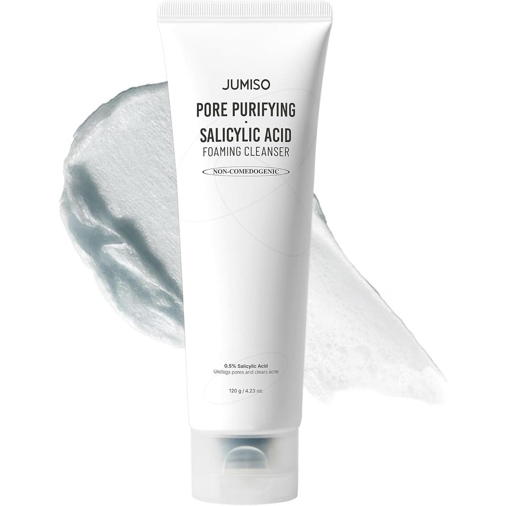 Jumiso Pore Purifying Salicylic Acid 0.5 Percent BHA Foaming Cleanser With Blue Clay For Oily Acne Prone Skin 4.23 Fluid Ounce