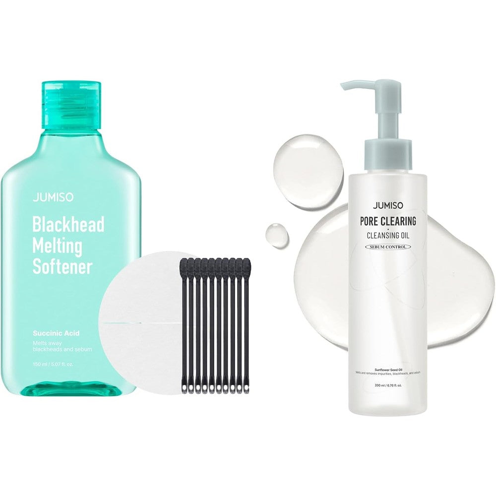 Jumiso Blackhead Melting Softener And Pore Clearing Cleansing Oil Bundle With Cotton Pads And Swabs 150 Milliliters