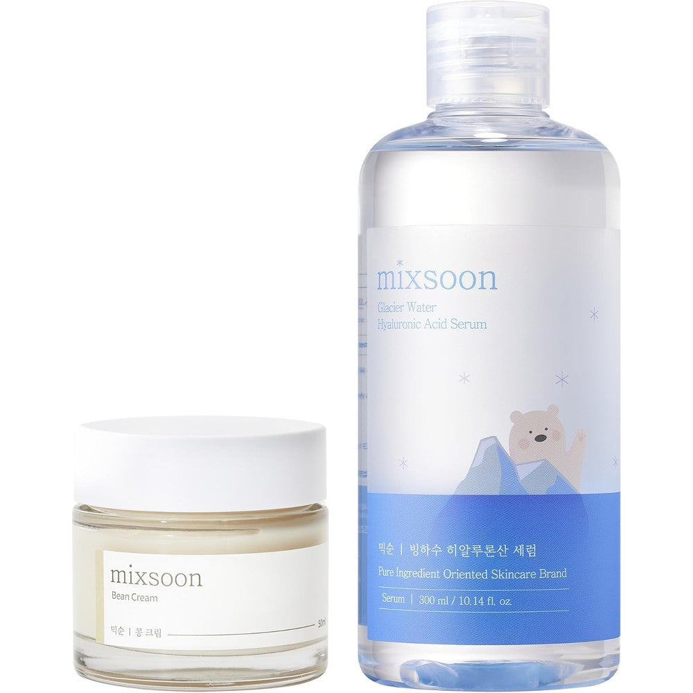 Mixsoon Bean Cream 1.69 Fluid Ounce and Glacier Water Hyaluronic Acid Serum 10.14 Fluid Ounce Intense Hydration Skin Barrier Duo Set