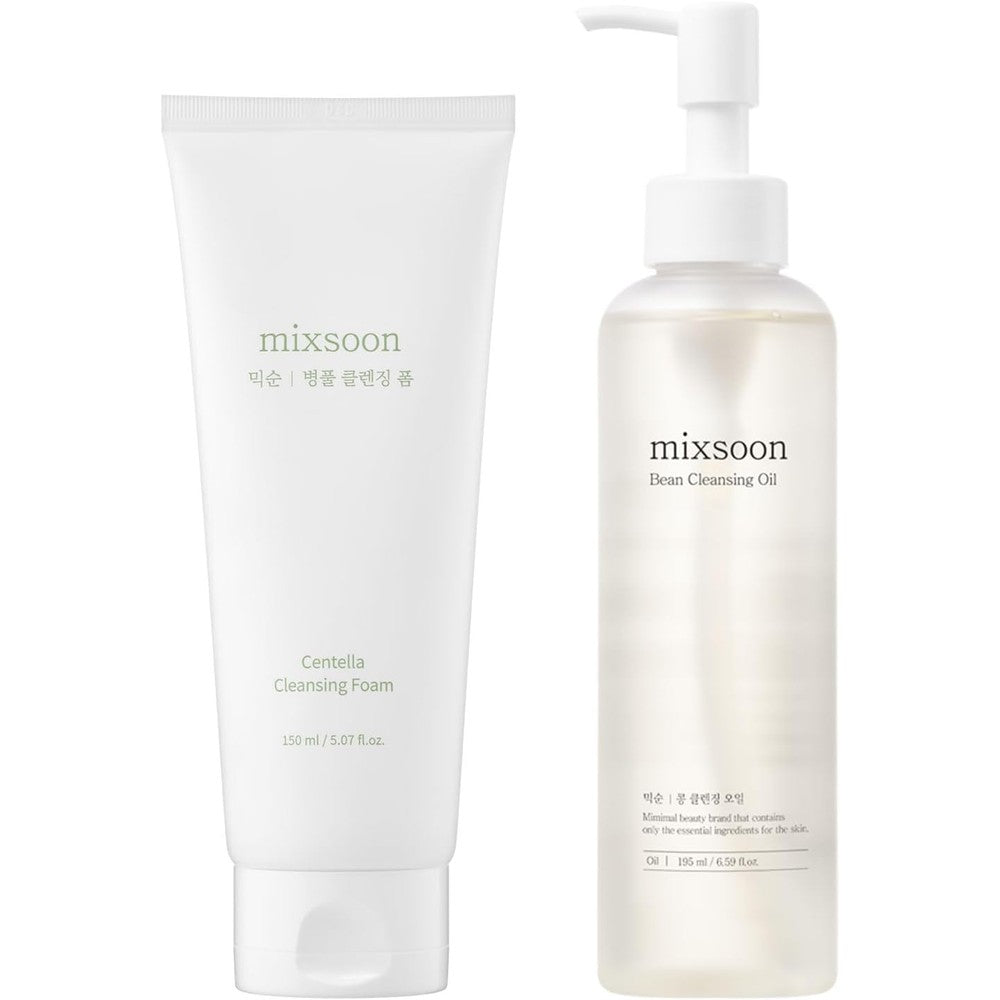 Mixsoon Double Cleansing Set 2 Step Face Wash Routine Centella Cleansing Foam Five Point Zero Seven Fluid Ounce And Bean Cleansing Oil Six Point Fi...
