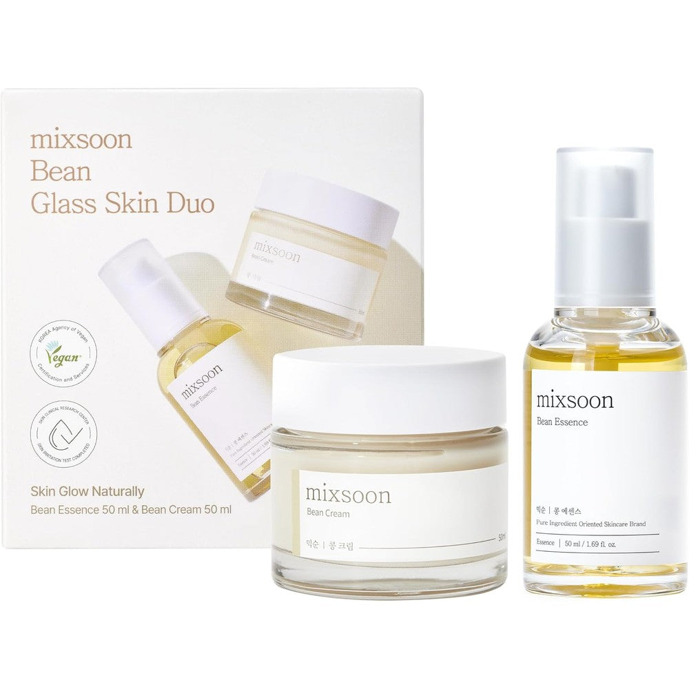 Mixsoon Bean Glass Skin Duo Facial Moisturizer Fermented Bean Skincare Routine Bean Essence 50 Milliliters Plus Bean Cream 50 Milliliters
