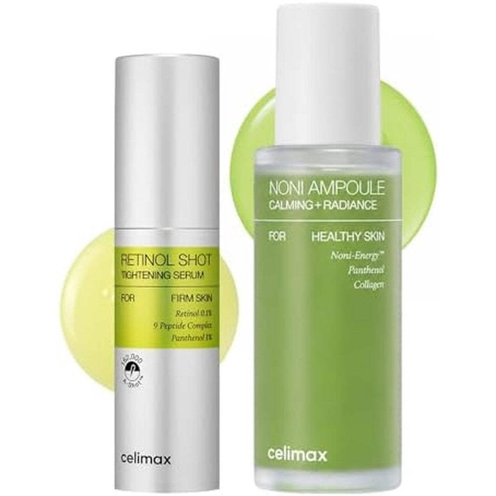 Celimax Retinol Shot Serum And The Real Noni Energy Ampoule Duo Set For Wrinkle And Pore Care 50ml