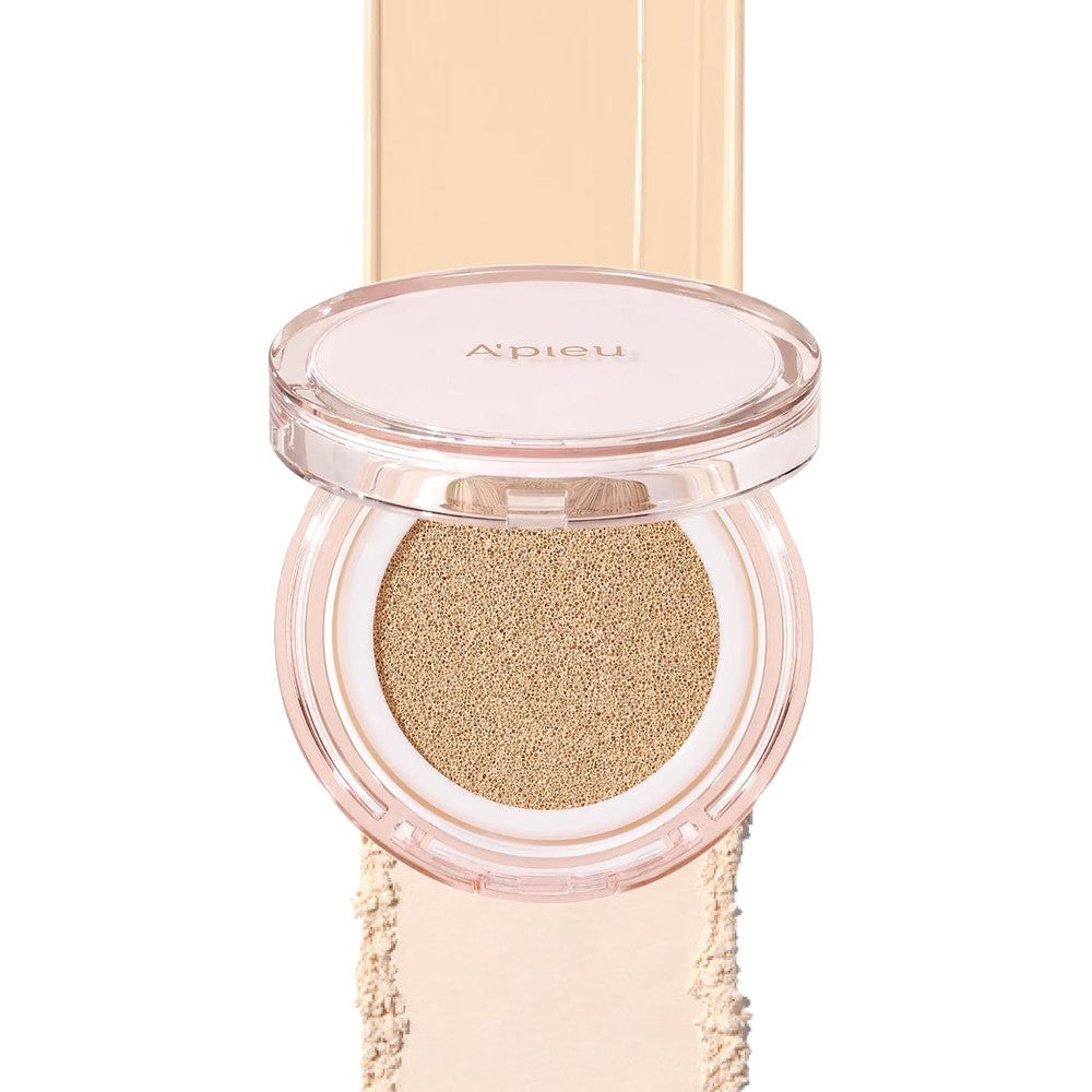A'PIEU Waterlock Cushion Foundation Number 21 Light Beige Semi-Matte Natural Coverage Glow Finish With Hyaluronic Acid 15 Grams