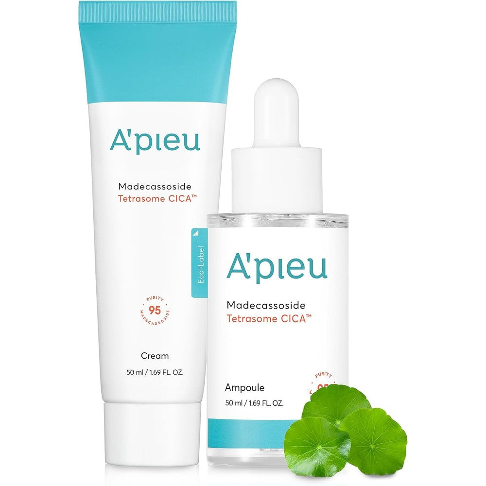 A'pieu Madecassoside Tetrasome Cica Face Serum Ampoule 1.69 Fluid Ounces And Cream 1.69 Fluid Ounces Bundle