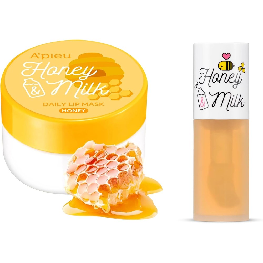A'Pieu Honey And Milk Lip Care Duo Korean Lip Oil And Overnight Lip Mask Bundle For Deep Moisture And Nourished Hydrated Lips