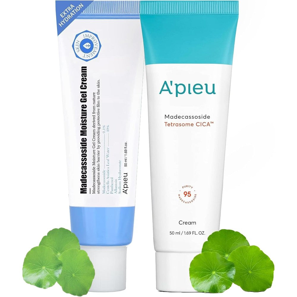A'Pieu Madecassoside Skincare Bundle Featuring Moisture Gel Cream And Tetrasome Cica Cream Two Count Of One Point Sixty Nine Fluid Ounces