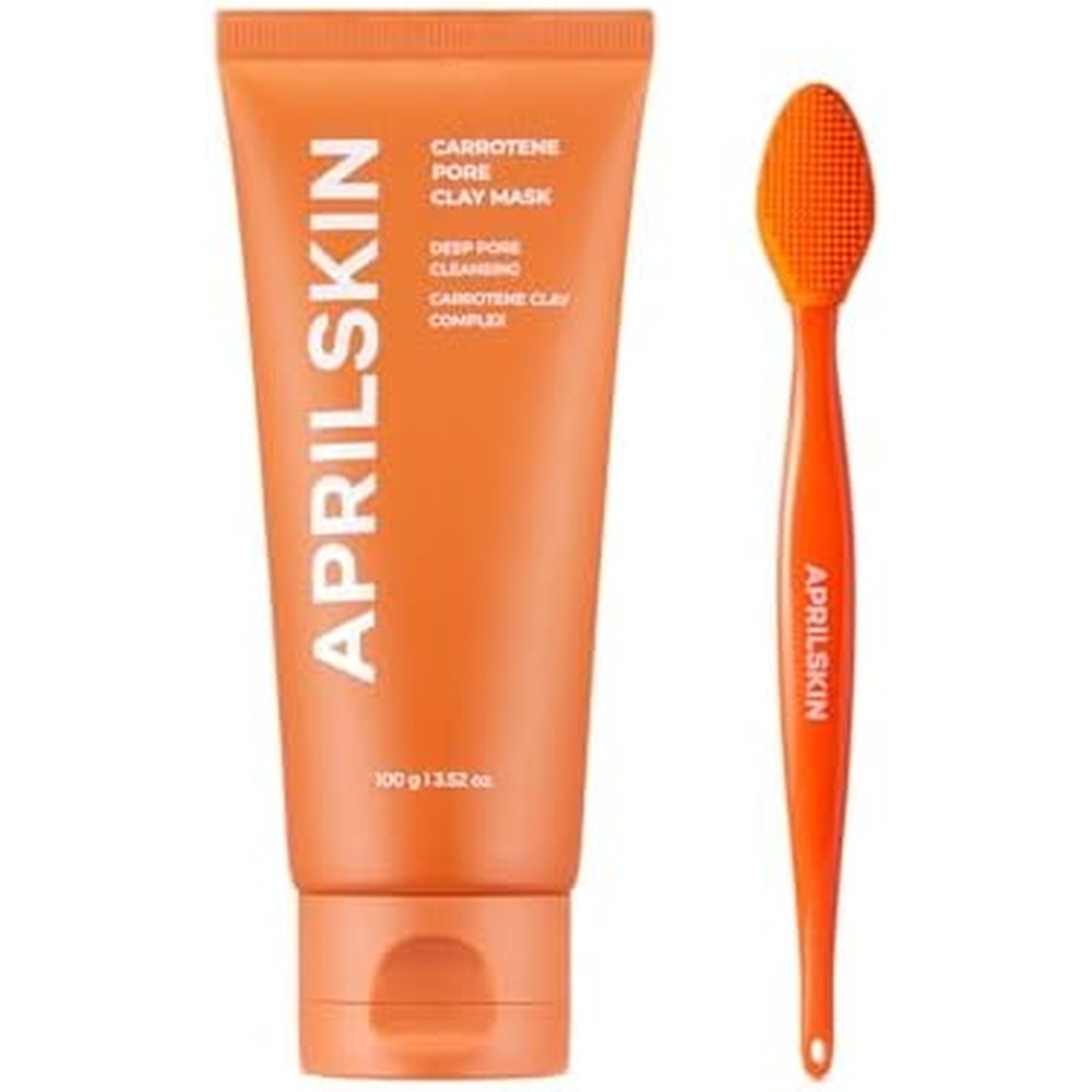 Aprilskin Carrotene IPMP Three Minute Quick Dry Pore Caring Clay Mask With Pore Cleansing Facial Silicone Brush For Excess Sebum One Hundred Grams