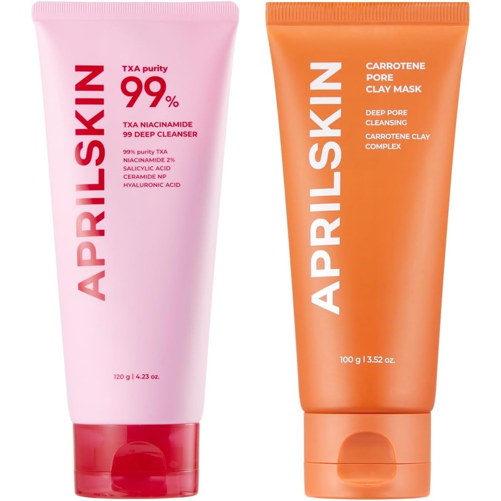 APRILSKIN Deep Cleansing Duo for Blackhead Care: TXA Niacinamide 99 Pore Care Pink Bubble Gum Deep Cleanser 4.23 Fluid Ounce and Carrotene IPMP 3-M...