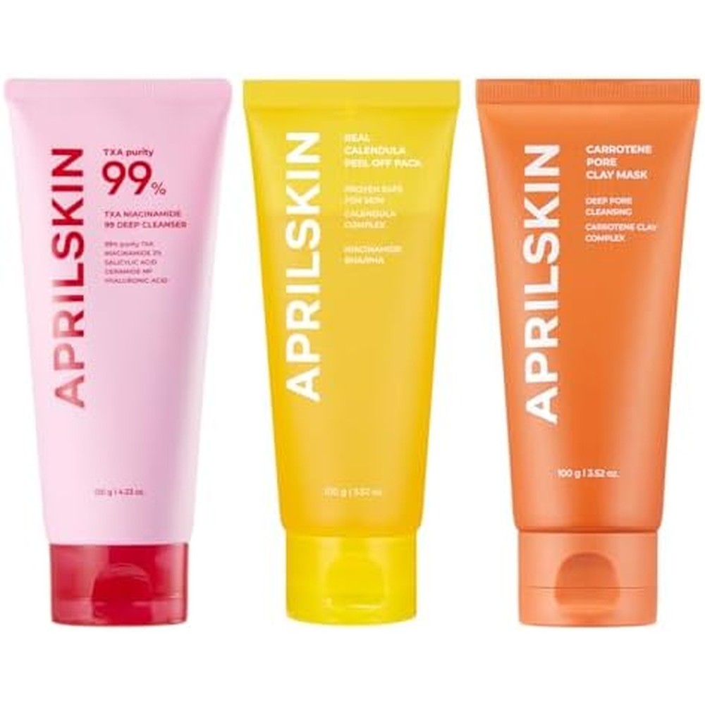 Aprilskin Ultimate Blackhead And Pore Care Trio Containing Pink Bubble Gum Deep Cleanser Calendula Peel Off Mask And Carrotene Clay Mask