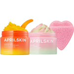 Aprilskin Double Cleansing Duo With Heart Puff Includes Carrotene IPMP Hydromelt Cleansing Balm Ninety Milliliters And Pink Aloe Facial Polish Clea...