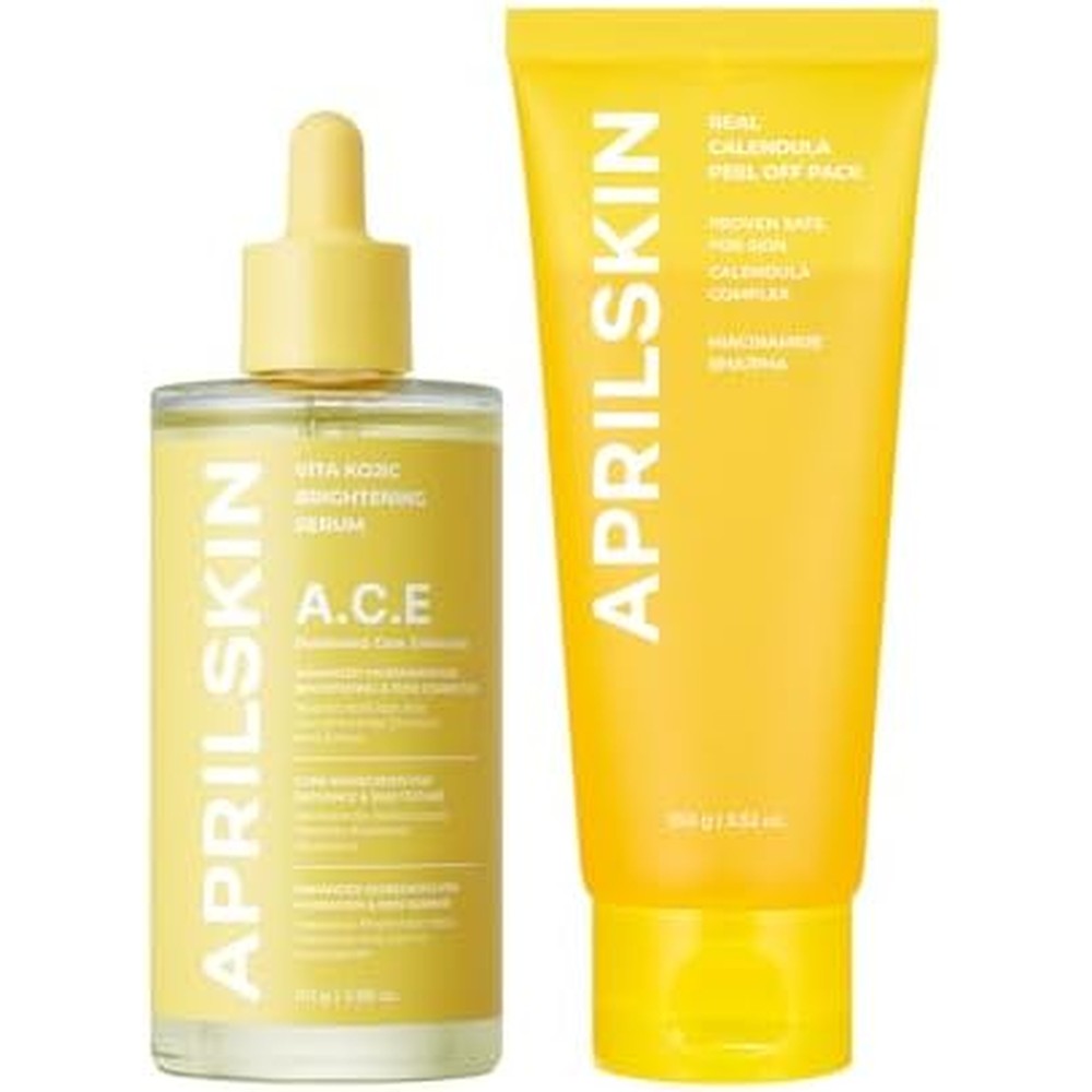 Aprilskin Ultimate Peel And Brightening Duo With Vita Kojic Serum And Calendula Flower Infused Facial Peel Off Mask Two Piece Set