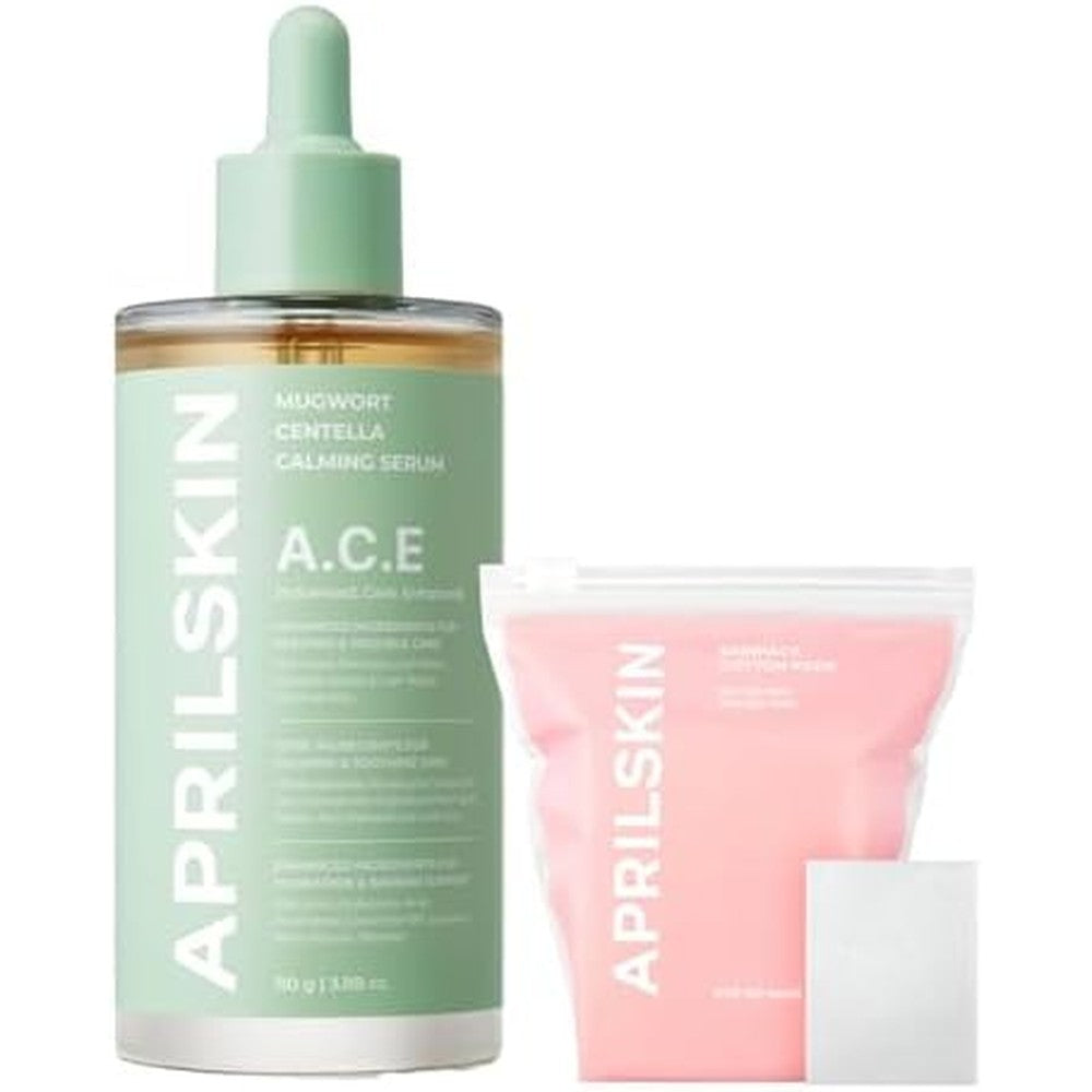 APRILSKIN A.C.E Mugwort Centella Calming Serum And Facial Pads Duo For Troubled Skin 3.88 Ounce And 60 Count