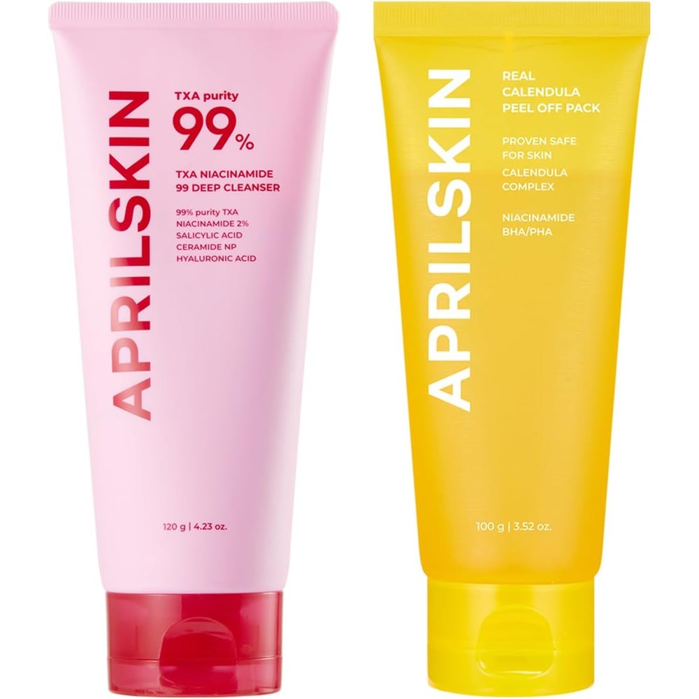 APRILSKIN Pore Care Duo For Oily Skin Pink Bubble Gum Deep Cleanser 4.23 Fluid Ounce And Calendula Flower Infused Peel Off Mask 3.52 Fluid Ounce