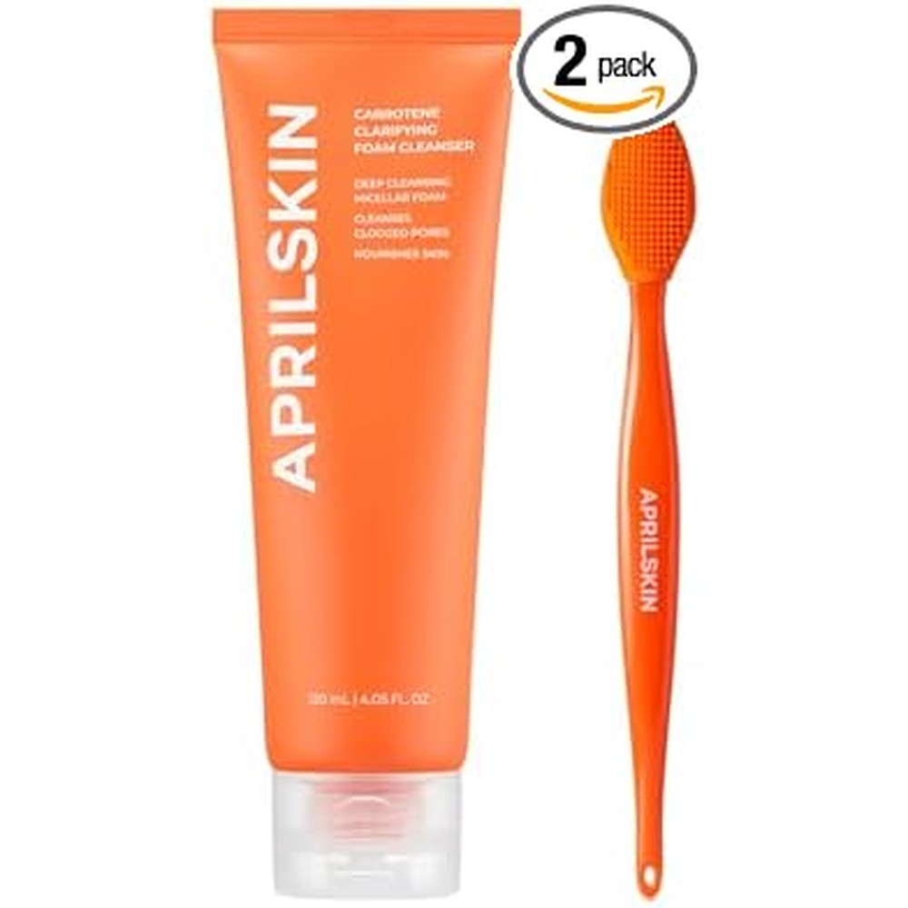 Aprilskin Carrotene Clarifying Foam Cleanser With Pore Cleansing Facial Silicone Brush For Oily And Acne Prone Skin 120 Milliliters