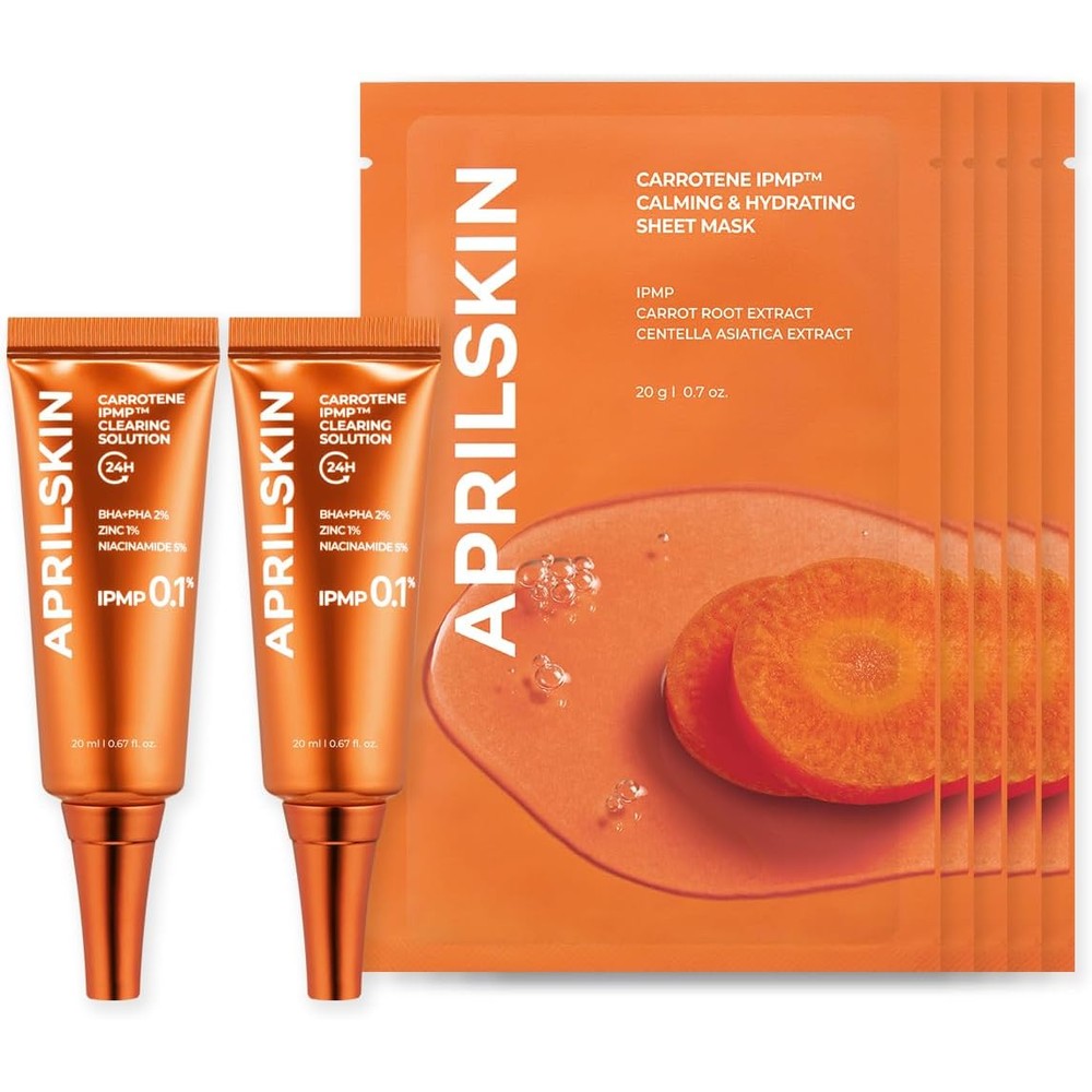 APRILSKIN Carrotene Clearing Solution Duo With Sheet Mask Set Sourced From United States Includes Two Zero Point Sixty Seven Fluid Ounce Tubes And ...