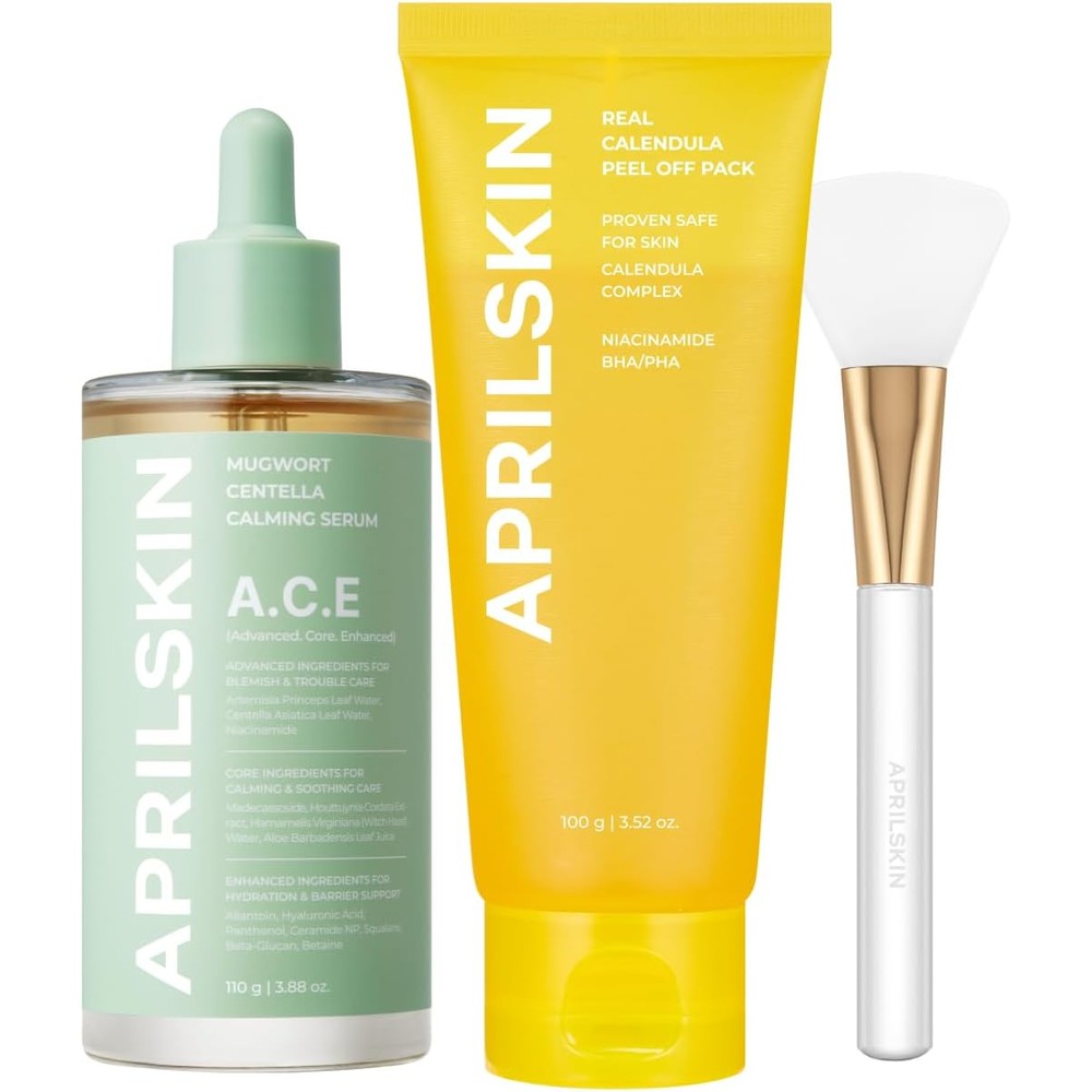 APRILSKIN Ultimate Peel And Soothe Serum Duo With Mugwort Centella Serum Three Point Eight Eight Ounces And Calendula Flower Infused Facial Peel Of...
