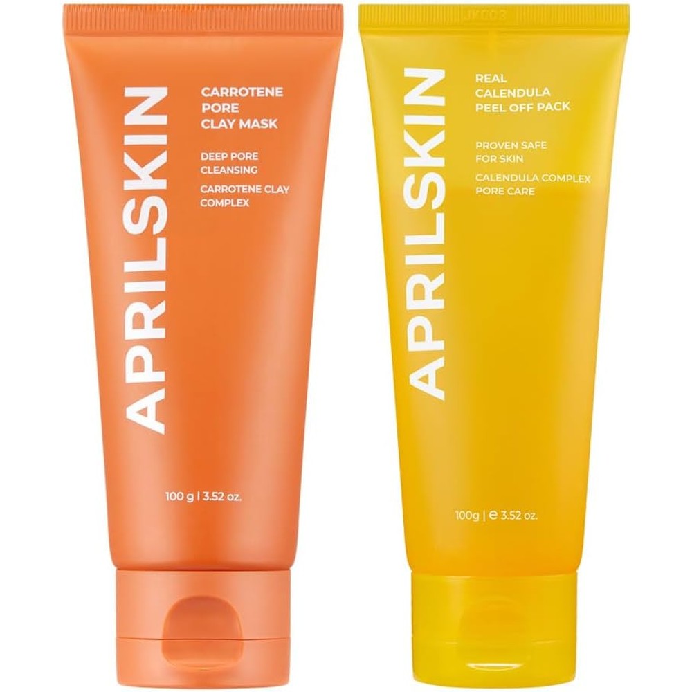 APRILSKIN Glow Reset Mask Duo Containing Calendula Flower Infused Peel Off Mask and Carrotene IPMP Three Minute Quick Dry Pore Caring Clay Mask
