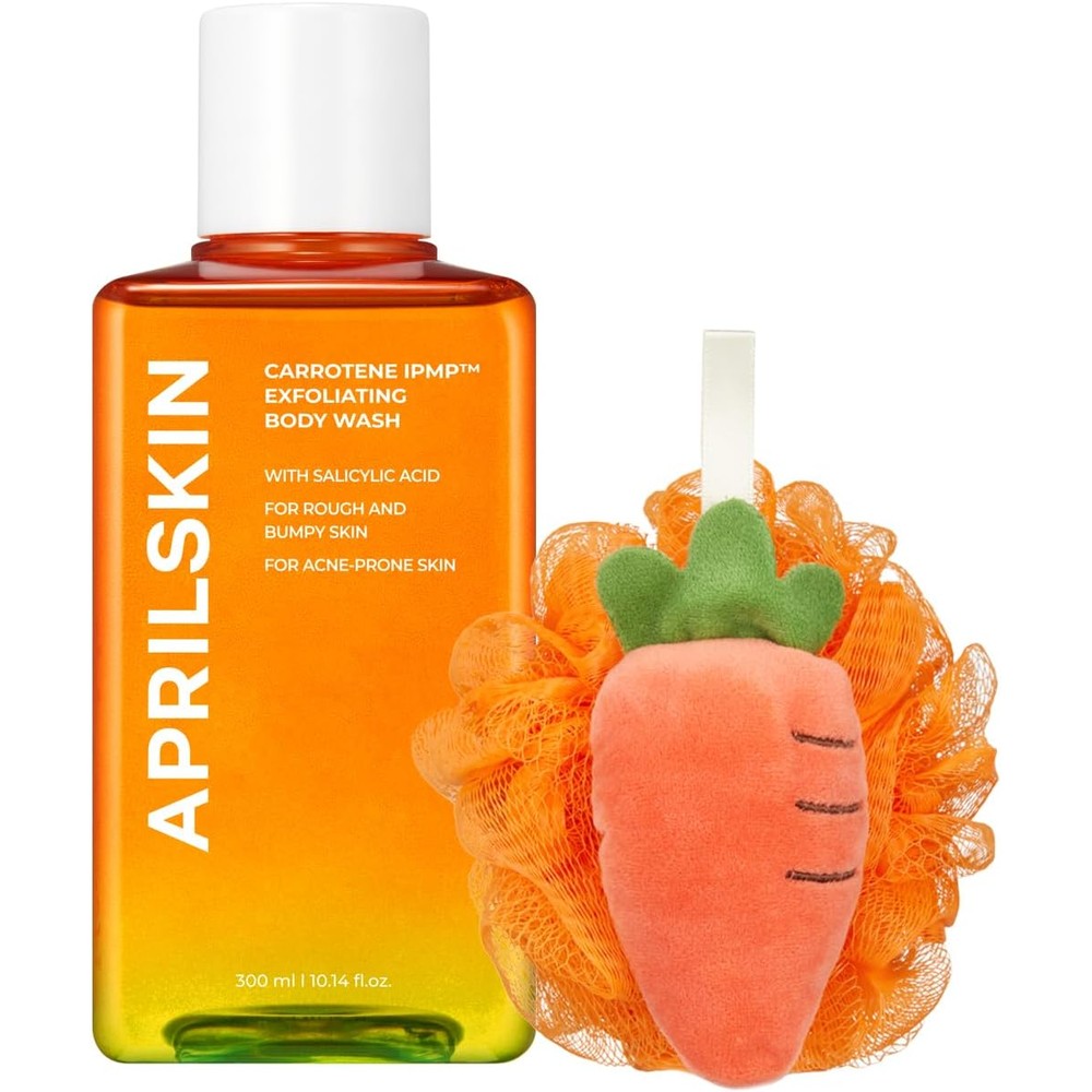 APRILSKIN Carrotene IPMP Exfoliating Body Wash with Exfoliating Shower Loofah for Acne and Rough Bumpy Skin 300 Milliliters