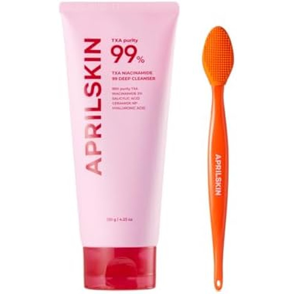 Aprilskin TXA Niacinamide 99 Pore Care Pink Bubble Gum Deep Cleanser With Silicone Pore Cleansing Brush Brightening Face Wash 4.23 Fluid Ounces