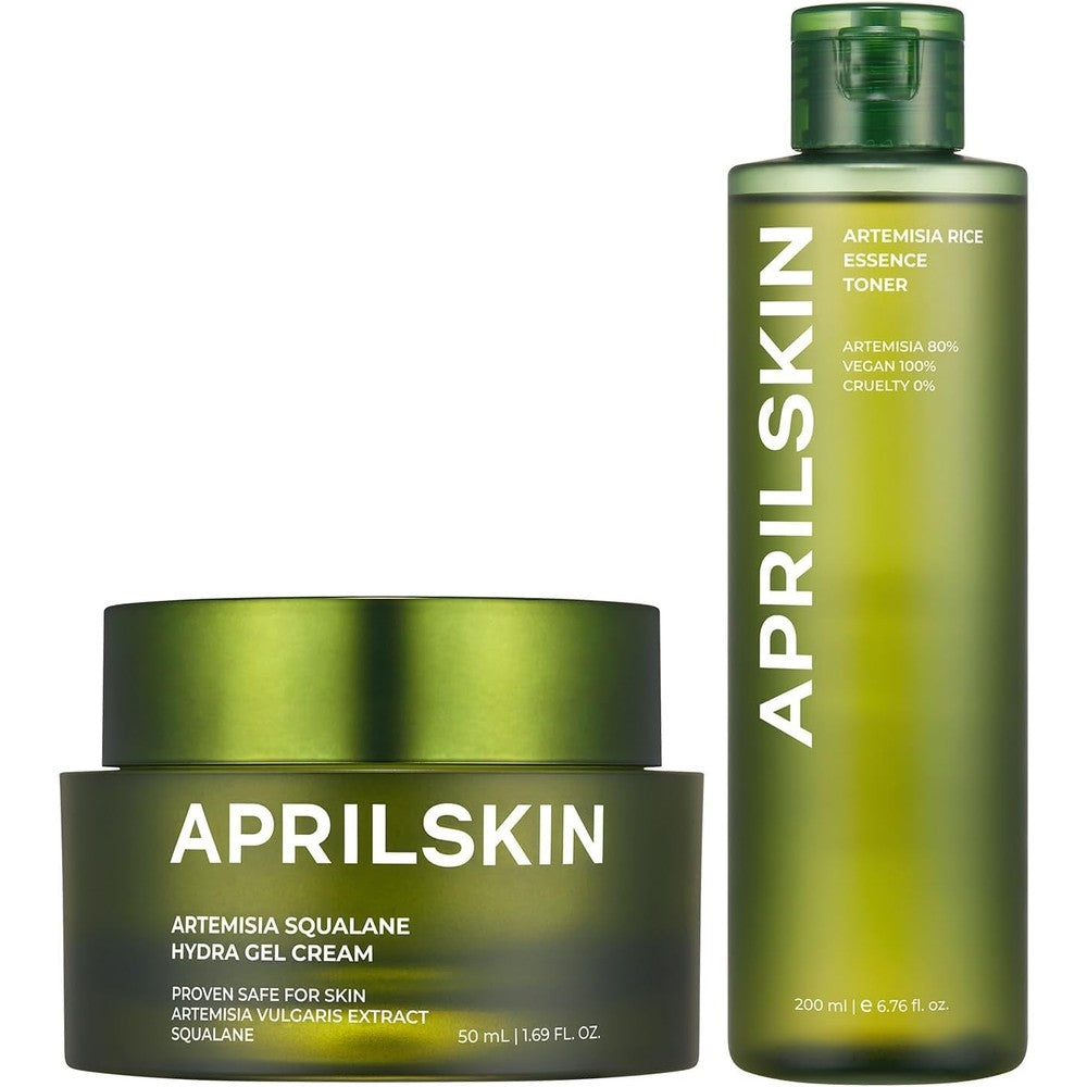 APRILSKIN Calm And Hydrate Duo Featuring Artemisia Korean Rice Toner And Artemisia Squalane Hydra Gel Cream Skin Care Set