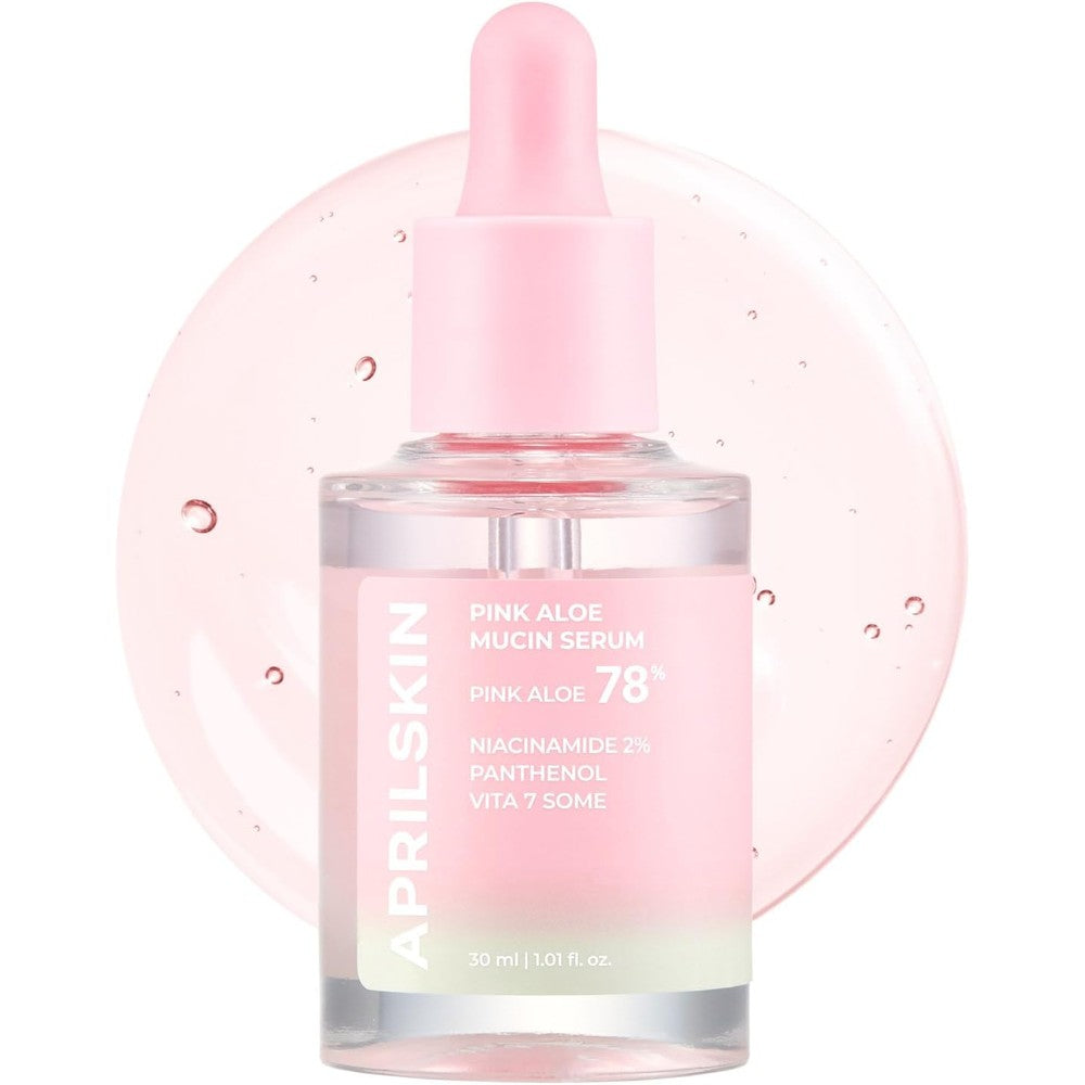 APRILSKIN Pink Aloe Mucin Serum Hydrating Glass Skin Glow Formula With Niacinamide And Jeju Aloe 1.01 Fluid Ounce 30ml
