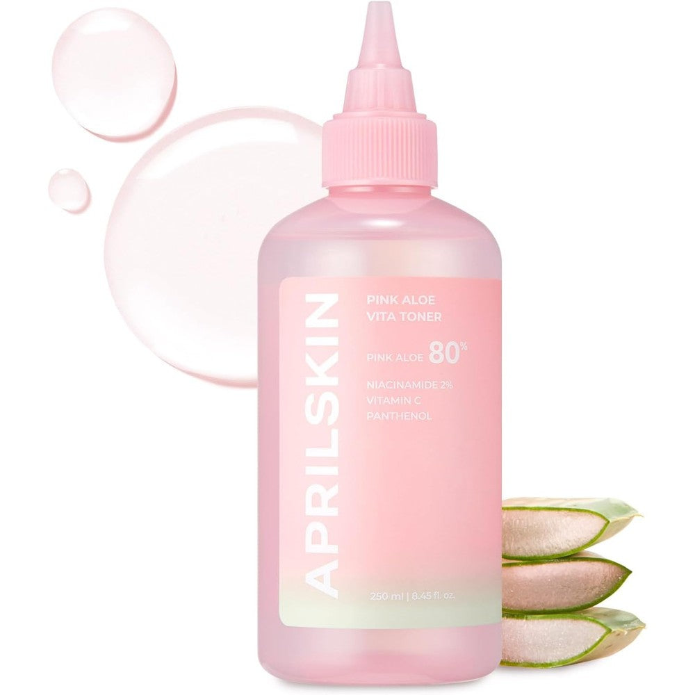Aprilskin Pink Aloe Vita Toner Calms Redness And Controls Excess Sebum With Eighty Percent Pink Aloe Vera Water Eight Point Forty Five Fluid Ounces