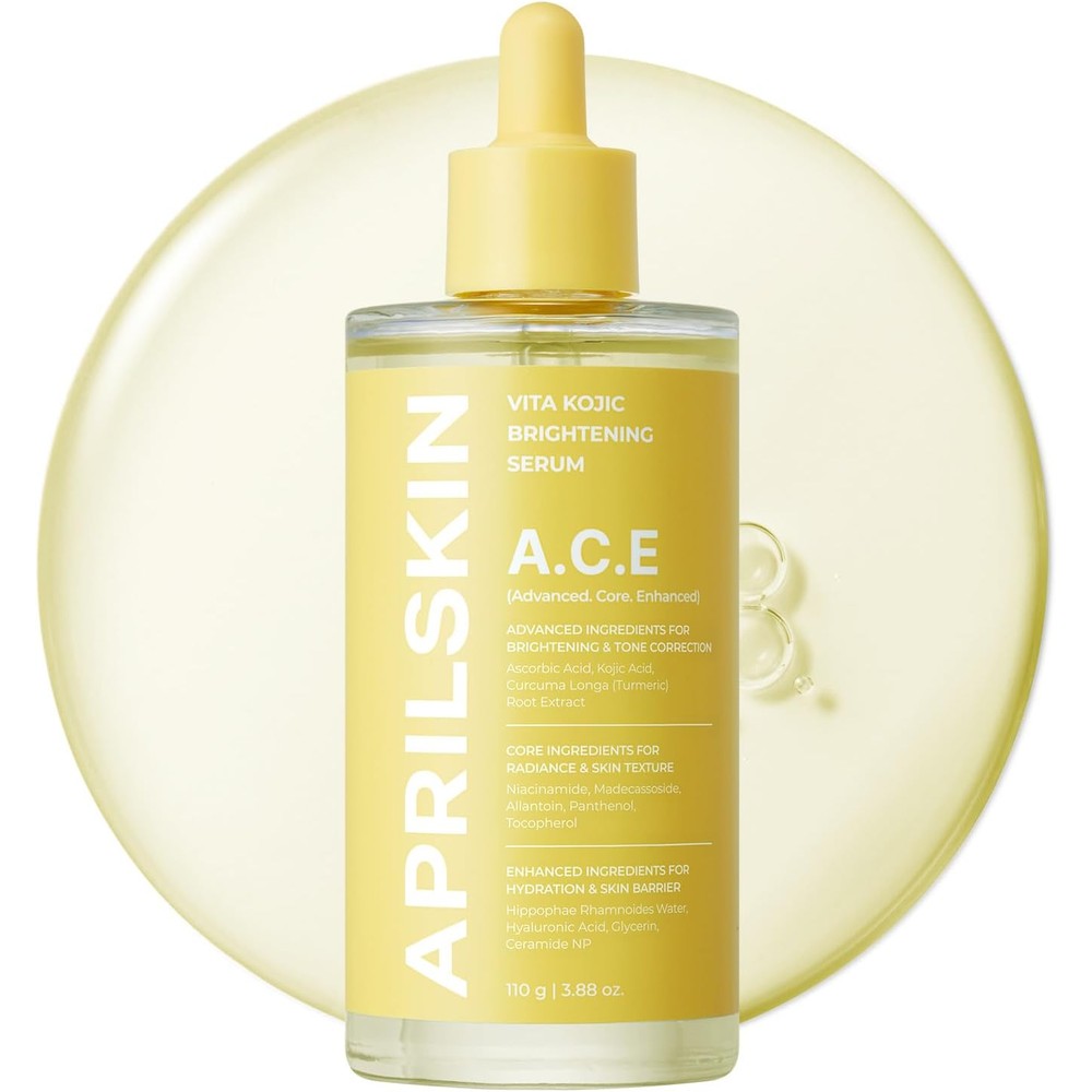 Aprilskin A.C.E Vita Kojic Brightening Serum For Glowing Skin And Uneven Skin Tone Korean Skincare Face And Body Formula 3.88 Ounce