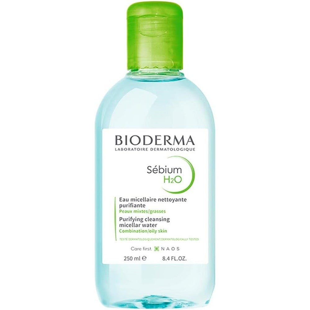 Bioderma Sebium H2O Purifying Micellar Water Facial Cleanser And Makeup Remover For Combination To Oily Skin 250 Milliliters