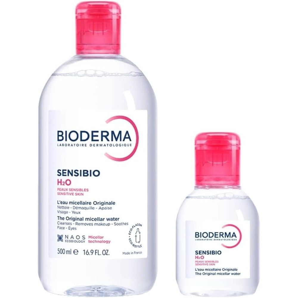 Bioderma Sensibio H2O Micellar Water Makeup Remover And Cleanser Bundle 500 Milliliters And 100 Milliliters