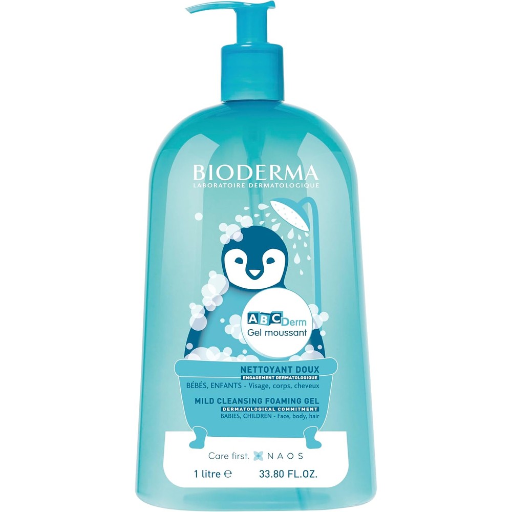 Bioderma ABCDerm Foaming Gel Gentle Skin Cleanser And Moisturizing Body Wash For Babies And Children 33.8 Fluid Ounce