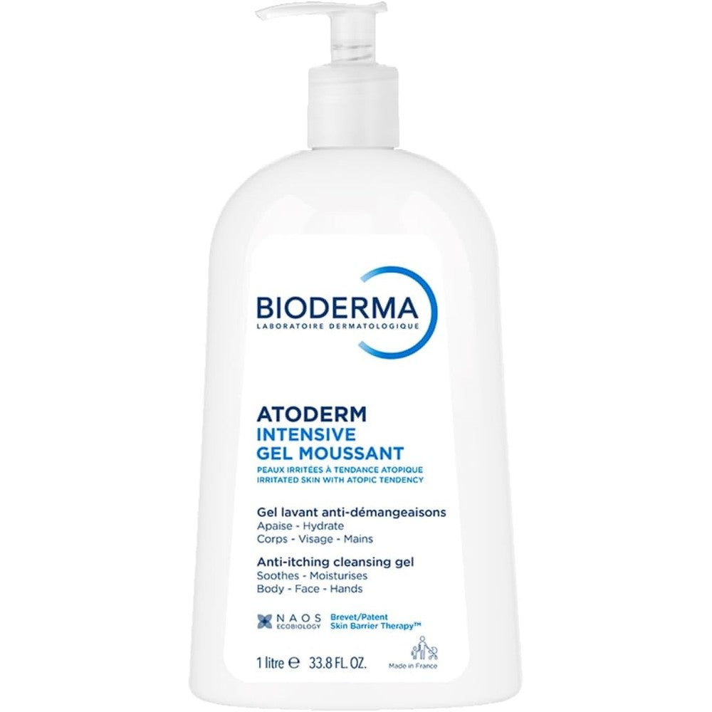 Bioderma Atoderm Intensive Ultra Rich Foaming Gel For Very Dry To Atopic Sensitive Skin 1 Liter Bottle Face And Body Cleanser